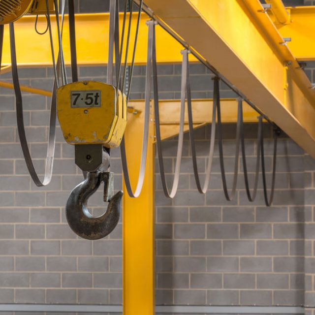 Yellow Indoor Crane's Hook and Black Sling